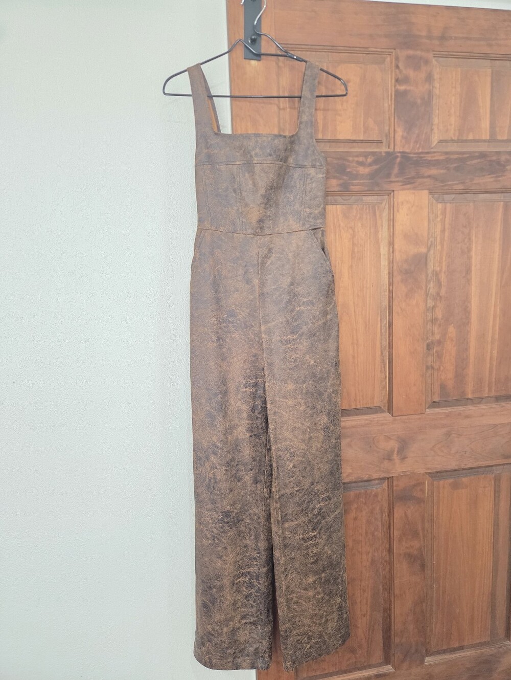 Forever 21 Brown Faux-Leather Wide-Leg Jumsuit (New)